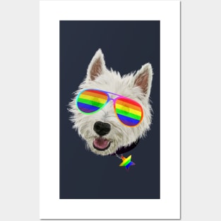 Gay Pride Westie LGBT Dog Rainbow Sunglasses Posters and Art